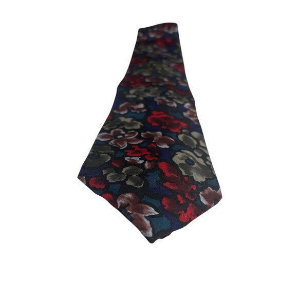 Oscar De La Renta Floral Silk Necktie Couture Collection Multicolor Red Blue Gre - Picture 6 of 8